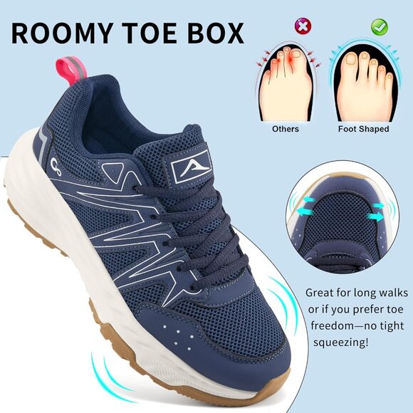 Women's Sneakers Walking Shoes Slip on Cushion Tennis Shoe Workout Gym Blue - Picture 3 of 7